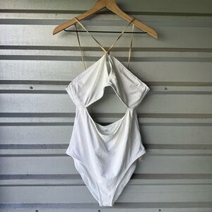 New Aerie White Cutout One-Piece Cheeky Swimsuit Sz Extra Large XL